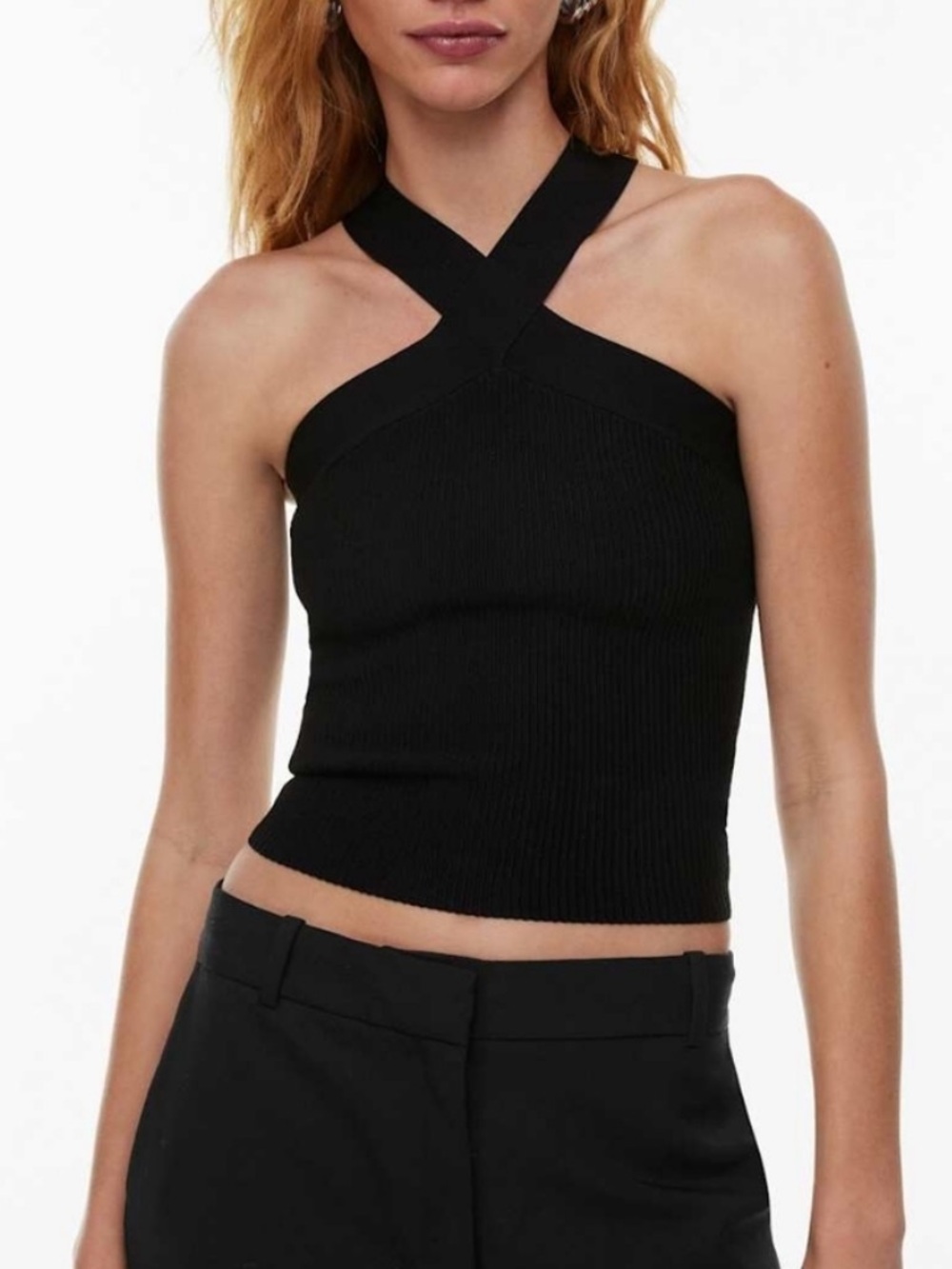 ARITZIA BABATON BLACK SCULPT KNIT RIBBED CRISS CROSS TANK TOP NWT